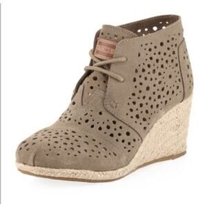 TOMS Moroccan Cutout Desert Rope Wedge Bootie Taupe Neutral 8